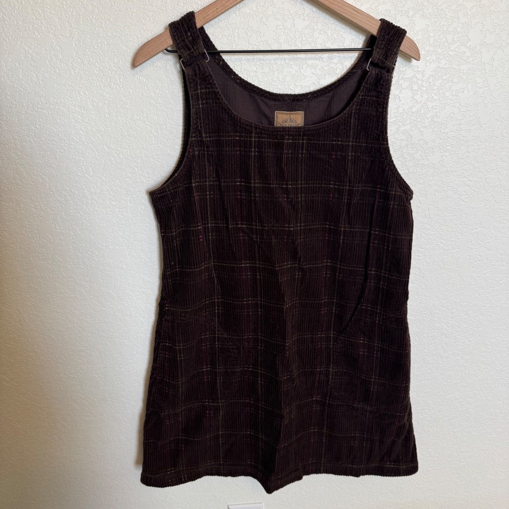 Vintage Y2K Corduroy Plaid Mini Pinafore Dress AMI Large Brown